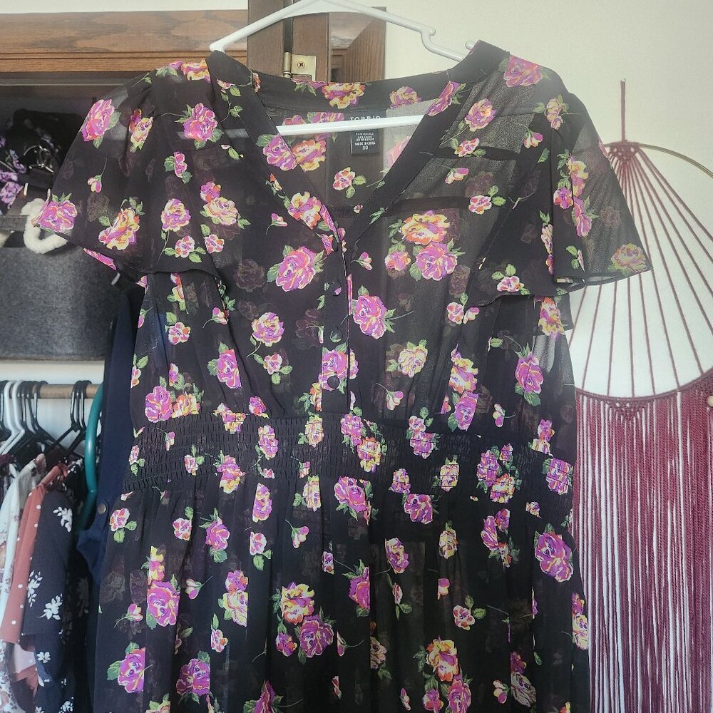 Black Floral Babydoll Top
